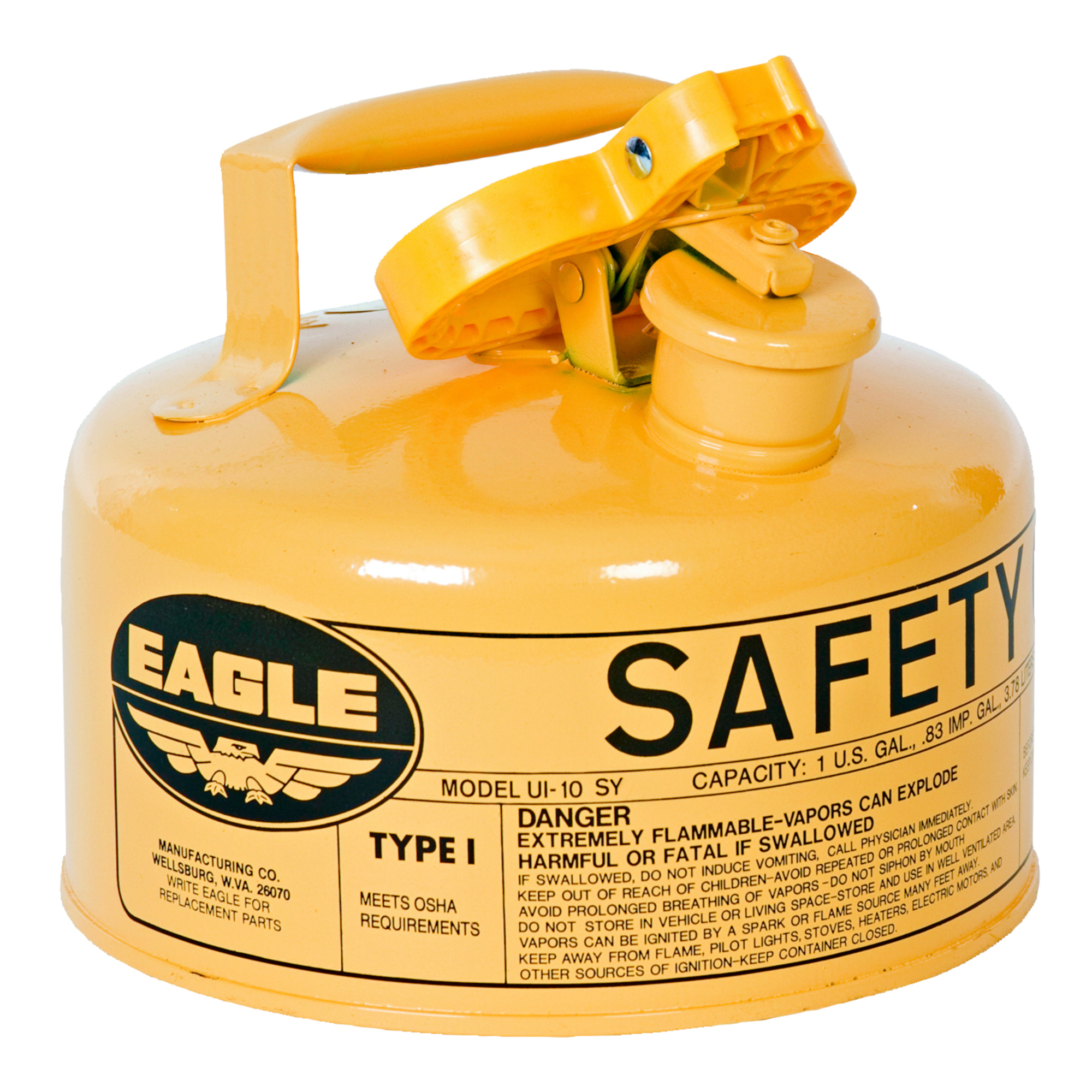 Eagle Type I Steel Safety Can for Diesel — 1 Gallon, Flame Arrester, Yellow, Model# UI10SY